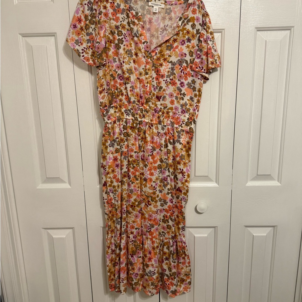 beachlunchlounge Floral Print Midi Dress - Pink and Orange